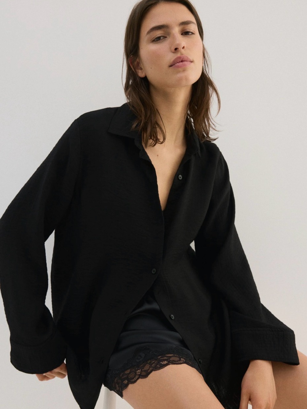 H&M Black Oversized Button-Down Women's Shirt